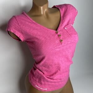 Vintage Y2K Roxy Surf Baby T Shirt Top XXS Graphic Surfer Skater Buttons Pink
